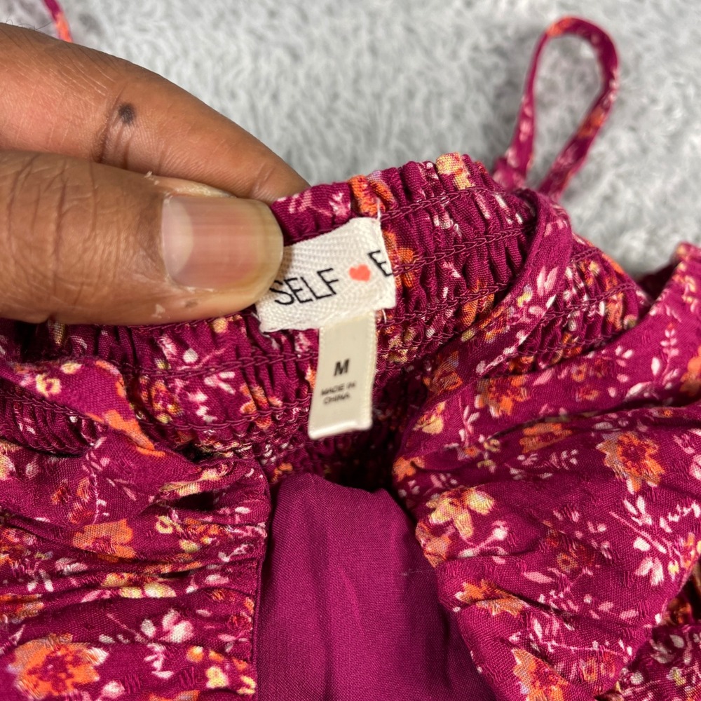 Selfie Leslie Magenta Floral Ruched Smocked Mini Dress Pink Orange Womens Medium - Picture 2 of 8